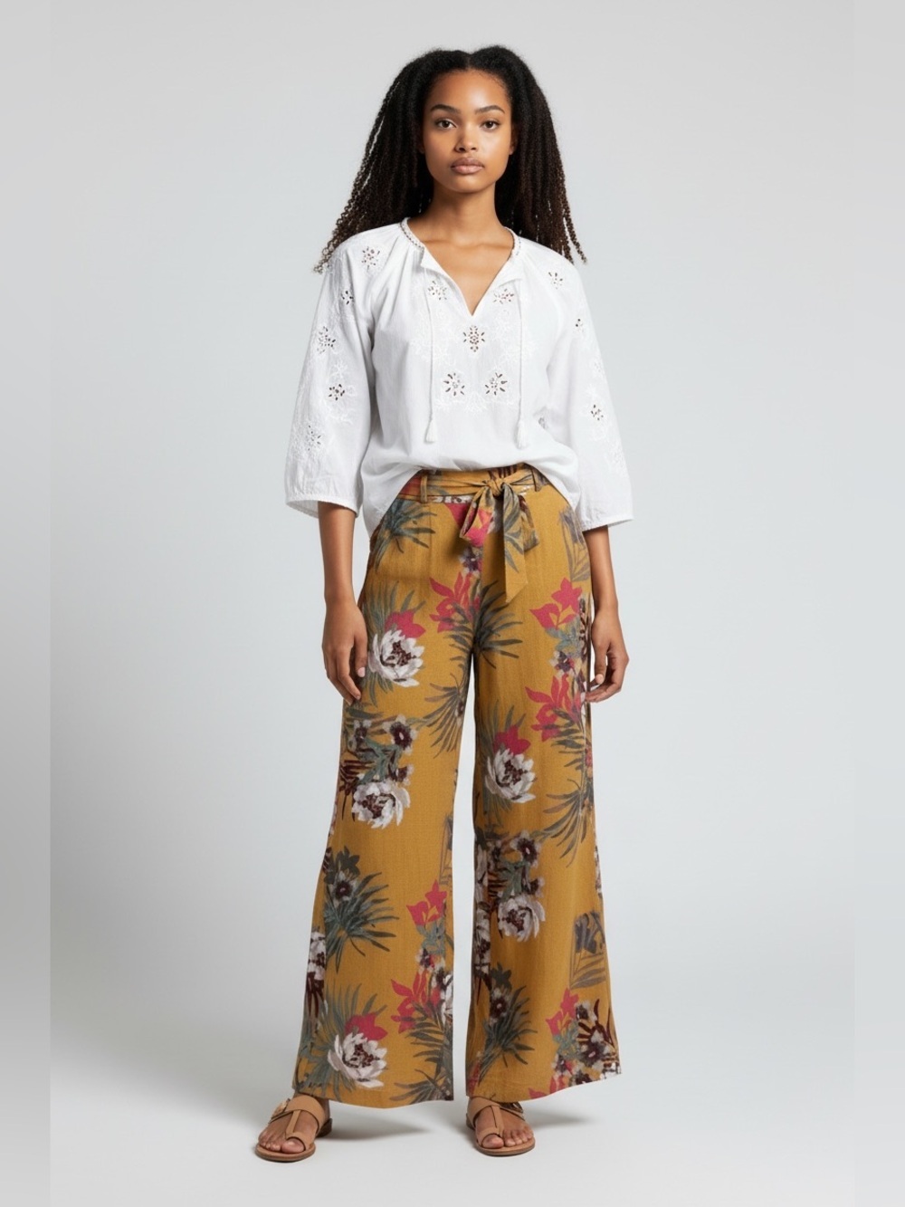 🌸NWT/HYFVE BELTED FLORAL WIDE LEG PANTS